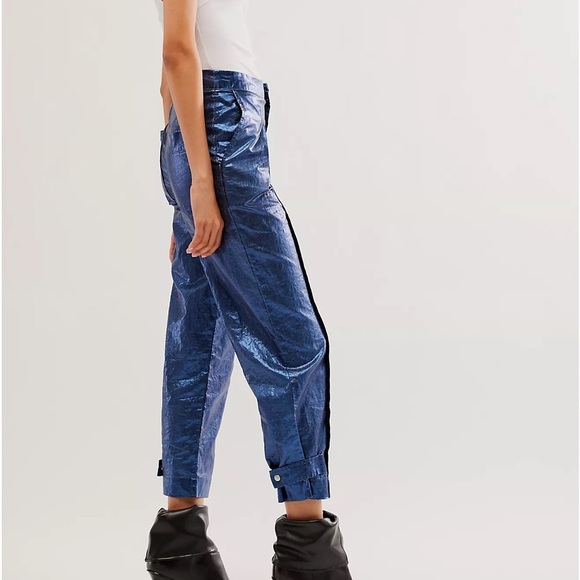 NWT Mercer Metallic Linen Pant In Dark Blue